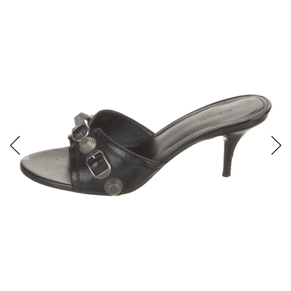 Balenciaga Black Heeled Sandals with Buckle Detail